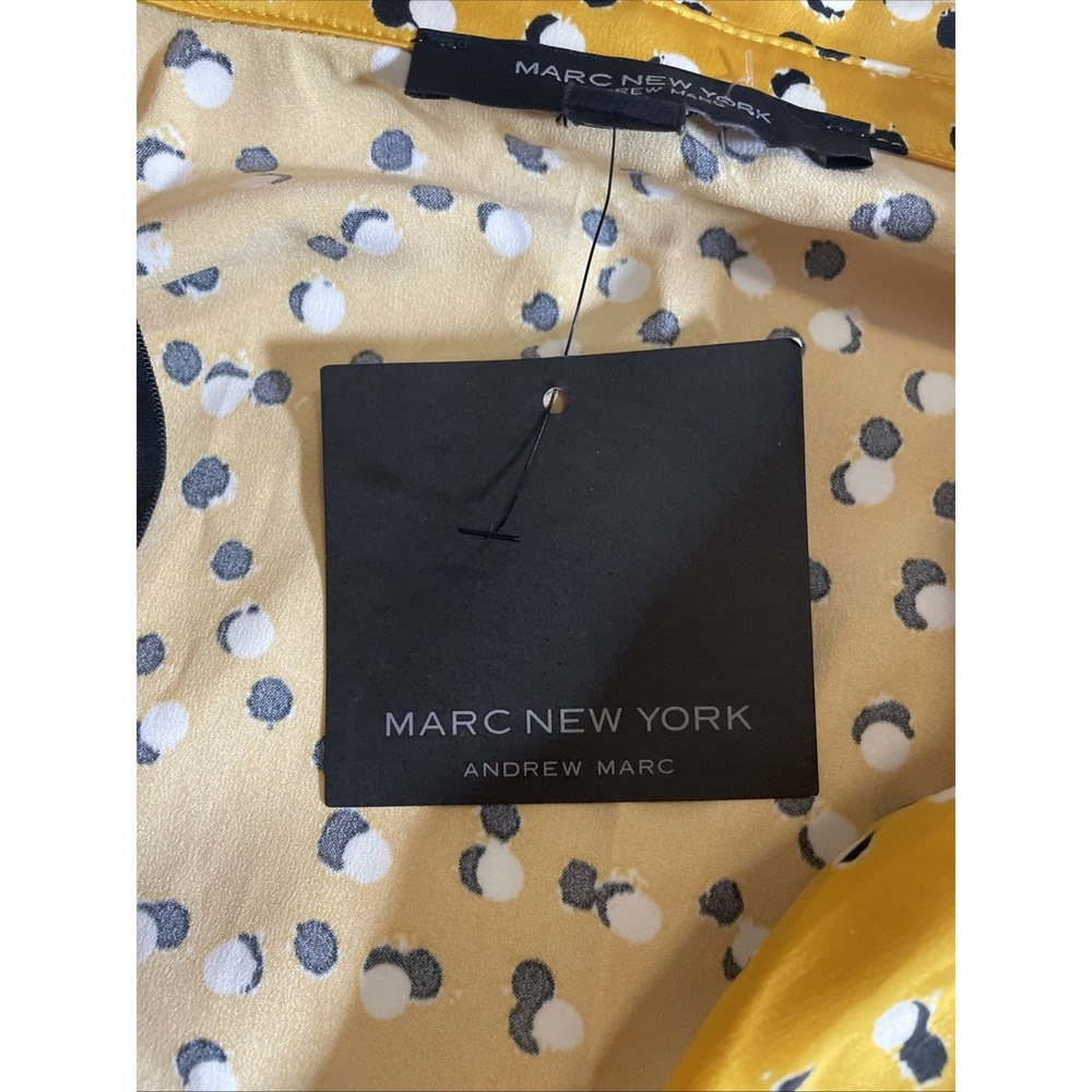 Marc New York Cropped Blouse Jacket Women Medium Satin Yellow Dot Button Up - Picture 5 of 12